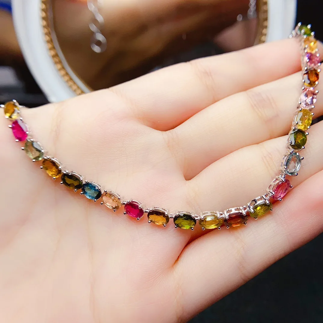 Natural Multicolor Tourmaline Tennis Bracelet 4x6mm Oval Cut 925 Silver Toggle Clasp Adjustable Candy Color Gemstone Bracelet
Natural Multicolor Tourmaline Tennis Bracelet 4x6mm Oval Cut 925 Silver Toggle Clasp Adjustable Candy Color Gemstone Bracelet