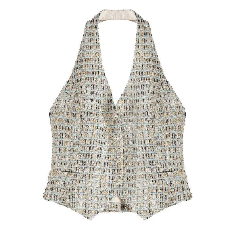 French High-quality Small Fragrance Lady Vest Top with Neck Collar Fashion Sexy Party Single-breasted Tweed Top Women
French High-quality Small Fragrance Lady Vest Top with Neck Collar Fashion Sexy Party Single-breasted Tweed Top Women