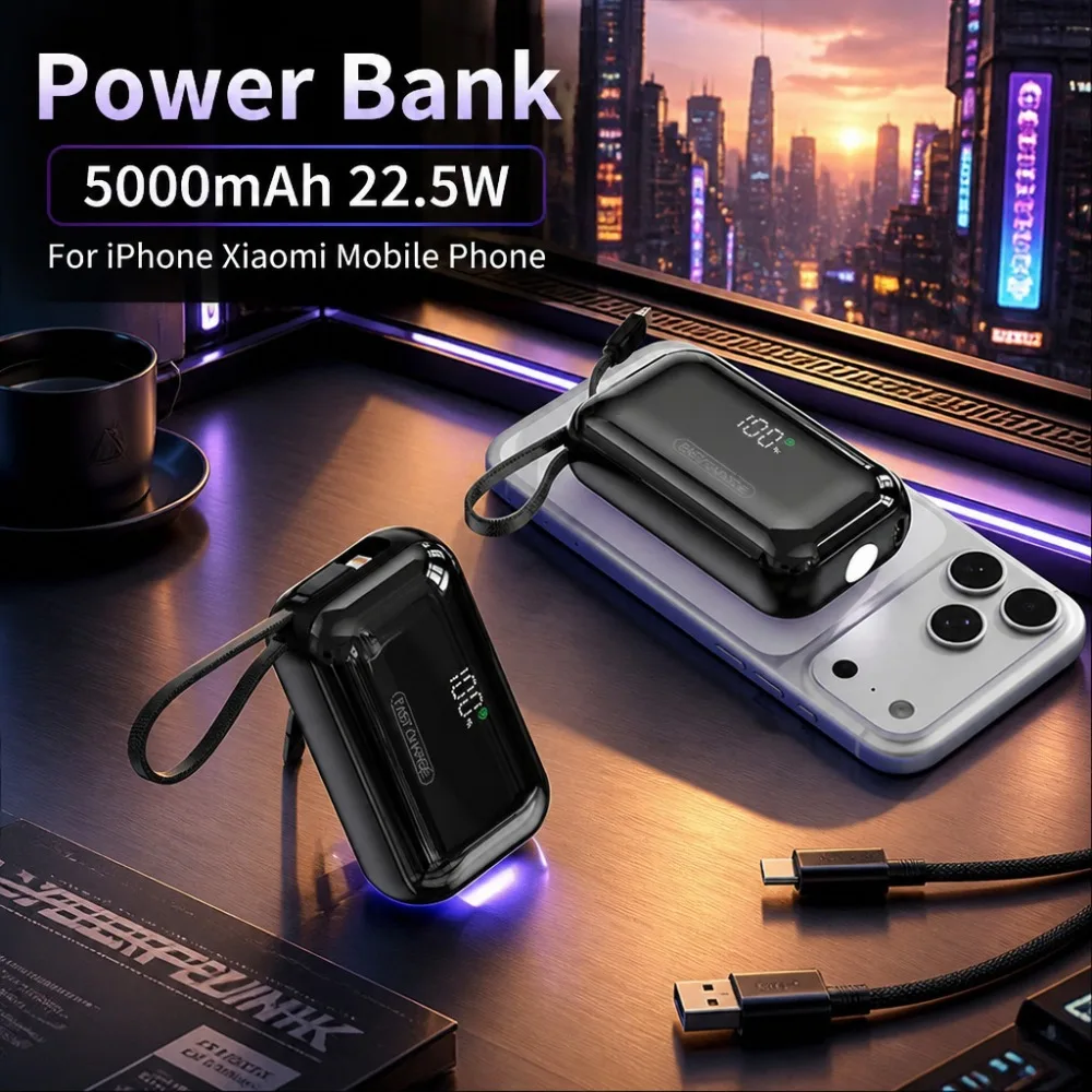 5000mAh 22.5W Power Bank for IPhone Xiaomi Mobile Phone Mini Portable Power Bank with Built-in Cable and Stand
5000mAh 22.5W Power Bank for IPhone Xiaomi Mobile Phone Mini Portable Power Bank with Built-in Cable and Stand