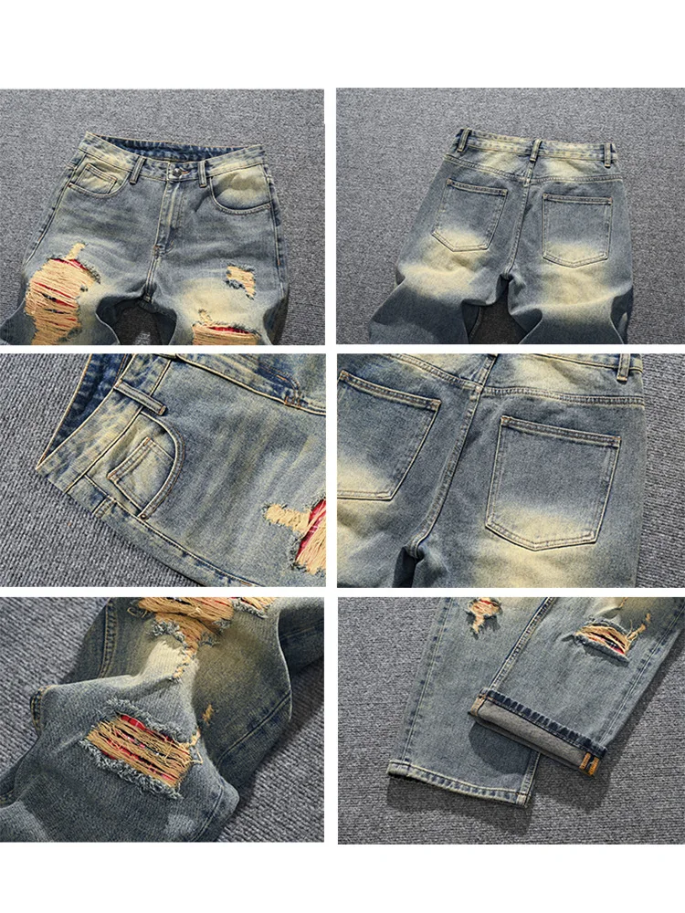Street Handsome Jeans for Men, Retro Nostalgic, Loose, Straight Tube, Piercing Patch, Made of Old Denim Fabric, Wide Leg Pants
Street Handsome Jeans for Men, Retro Nostalgic, Loose, Straight Tube, Piercing Patch, Made of Old Denim Fabric, Wide Leg Pants