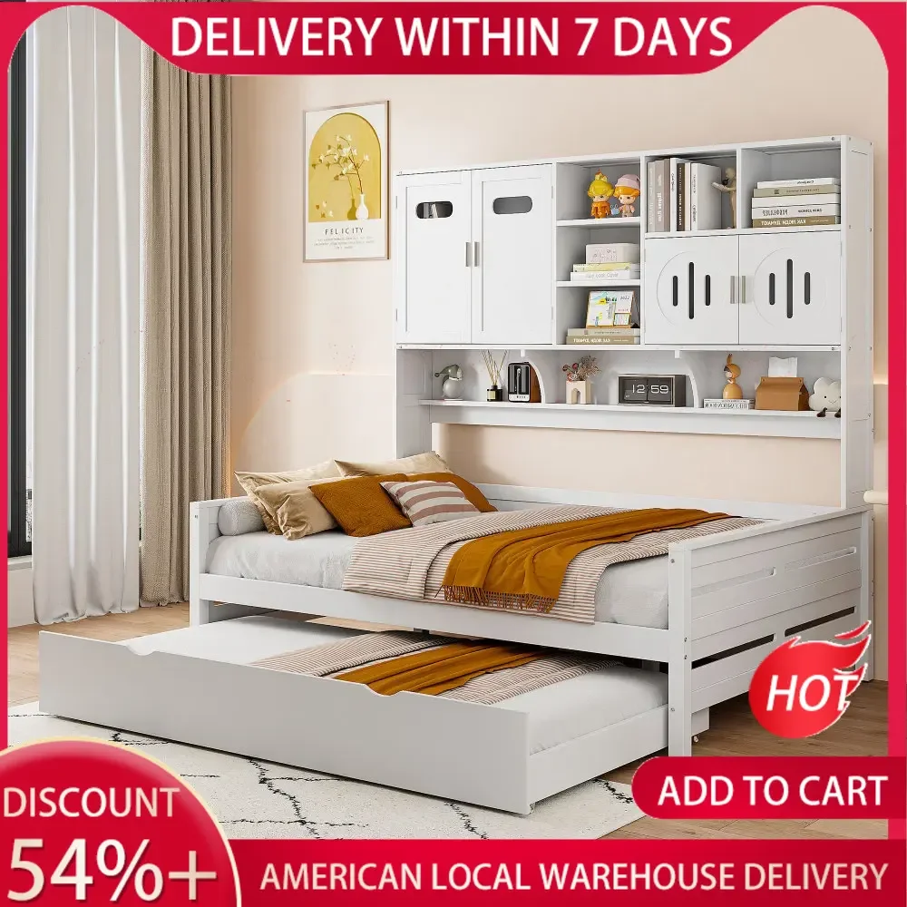 Full Size Wooden Daybed with All-In-One Cabinet Headboard White Daybed Sofa Bed Frame with Trundle Bed And Shelf Extra Sleeping
Full Size Wooden Daybed with All-In-One Cabinet Headboard White Daybed Sofa Bed Frame with Trundle Bed And Shelf Extra Sleeping