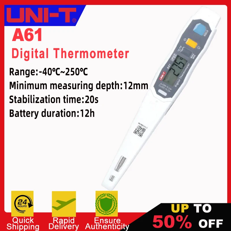 UNI-T A61 Digital Temperature Probe Thermometer Food Grade with LED Indication for Cooking Kitchen BBQ Water Oil Oven
UNI-T A61 Digital Temperature Probe Thermometer Food Grade with LED Indication for Cooking Kitchen BBQ Water Oil Oven
