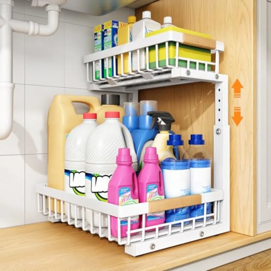 Under Sink Organizer, Adjustable Height, 2 Tier Pull Out Under Cabinet Organizer, Slide Out Thickened Metal Under Sink Storage
Under Sink Organizer, Adjustable Height, 2 Tier Pull Out Under Cabinet Organizer, Slide Out Thickened Metal Under Sink Storage