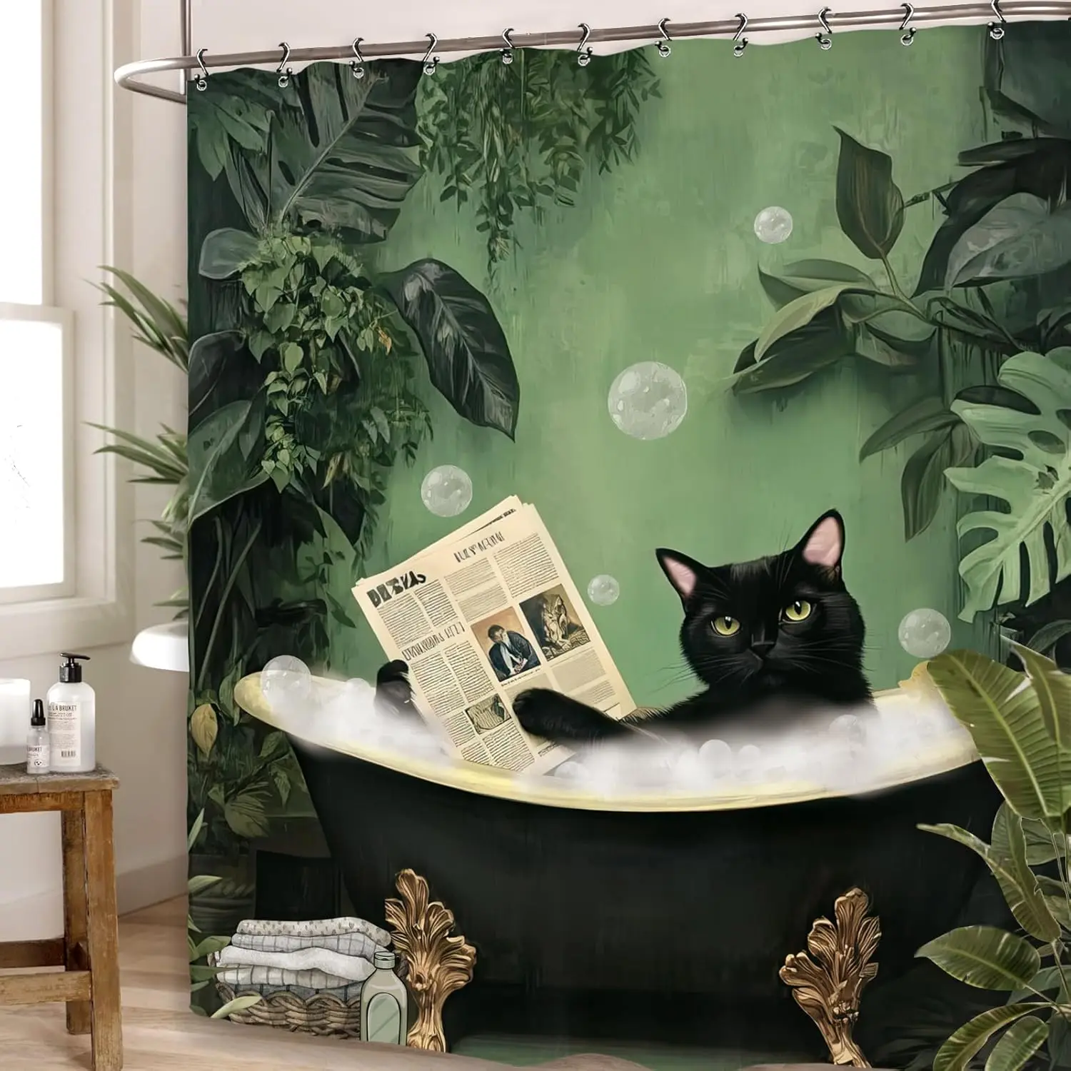 Funny Cat Bathroom Shower Curtain 60W by 71H Inch Animal Hilarious Vintage Tropical Plant Leaves Polyester Fabric
Funny Cat Bathroom Shower Curtain 60W by 71H Inch Animal Hilarious Vintage Tropical Plant Leaves Polyester Fabric