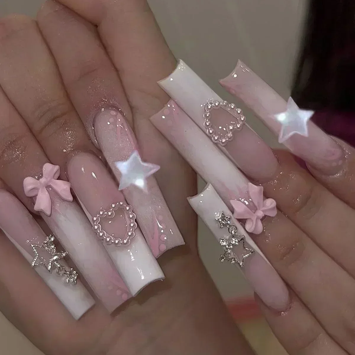 24Pcs Pink False Nails Long Coffin Fake Nails Star with French Designs Wearable Ballet Press on Nails Full Cover Nail Tips Art
24Pcs Pink False Nails Long Coffin Fake Nails Star with French Designs Wearable Ballet Press on Nails Full Cover Nail Tips Art