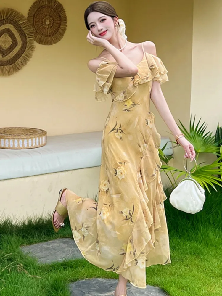 Women New Summer Floral Print Beach Dresses Elegant Casual Spaghetti Strap Ruffles Vacation Party Dress Female Vestidos
Women New Summer Floral Print Beach Dresses Elegant Casual Spaghetti Strap Ruffles Vacation Party Dress Female Vestidos