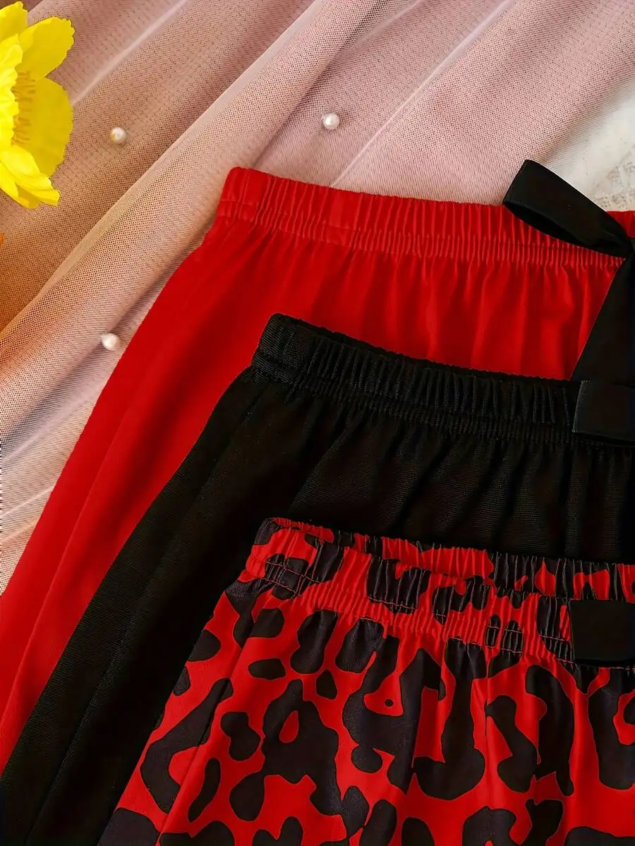 3pcs Women Lounge Shorts With Bow Detail Solid And Leopard Print
3pcs Women Lounge Shorts With Bow Detail Solid And Leopard Print
