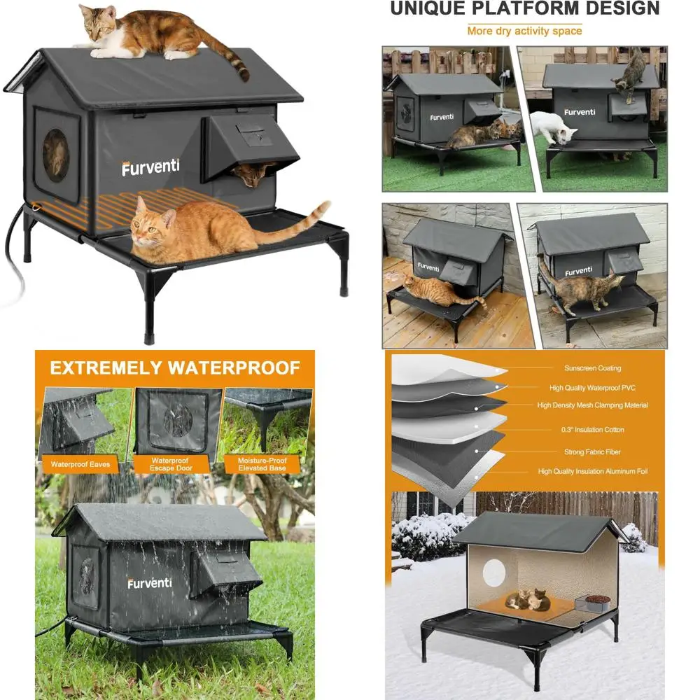 Большой темно-серый изолированный укрытие для кошек на открытом воздухе с приподнятой платформой, карнизом и дверью для побега для кошек-фларейлов
Большой темно-серый изолированный укрытие для кошек на открытом воздухе с приподнятой платформой, карнизом и дверью для побега для кошек-фларейлов