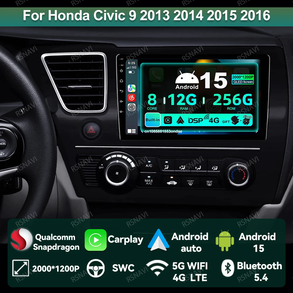 Android 15 Car Radio For Honda Civic 9 2013 - 2015 2016 Navigation DSP Viedo Player Head Unit Multimedia QLED Qualcomm BT Stereo
Android 15 Car Radio For Honda Civic 9 2013 - 2015 2016 Navigation DSP Viedo Player Head Unit Multimedia QLED Qualcomm BT Stereo