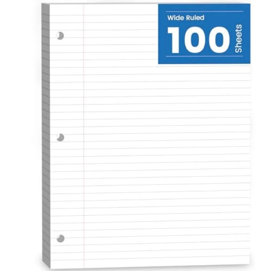Loose Leaf Paper, 100 Sheets Notebook Paper, Binder Lined Paper Wide Ruled, 8.5'' x 11'' Loose Leaf, 3-Hole Punched Filler Writ
Loose Leaf Paper, 100 Sheets Notebook Paper, Binder Lined Paper Wide Ruled, 8.5'' x 11'' Loose Leaf, 3-Hole Punched Filler Writ