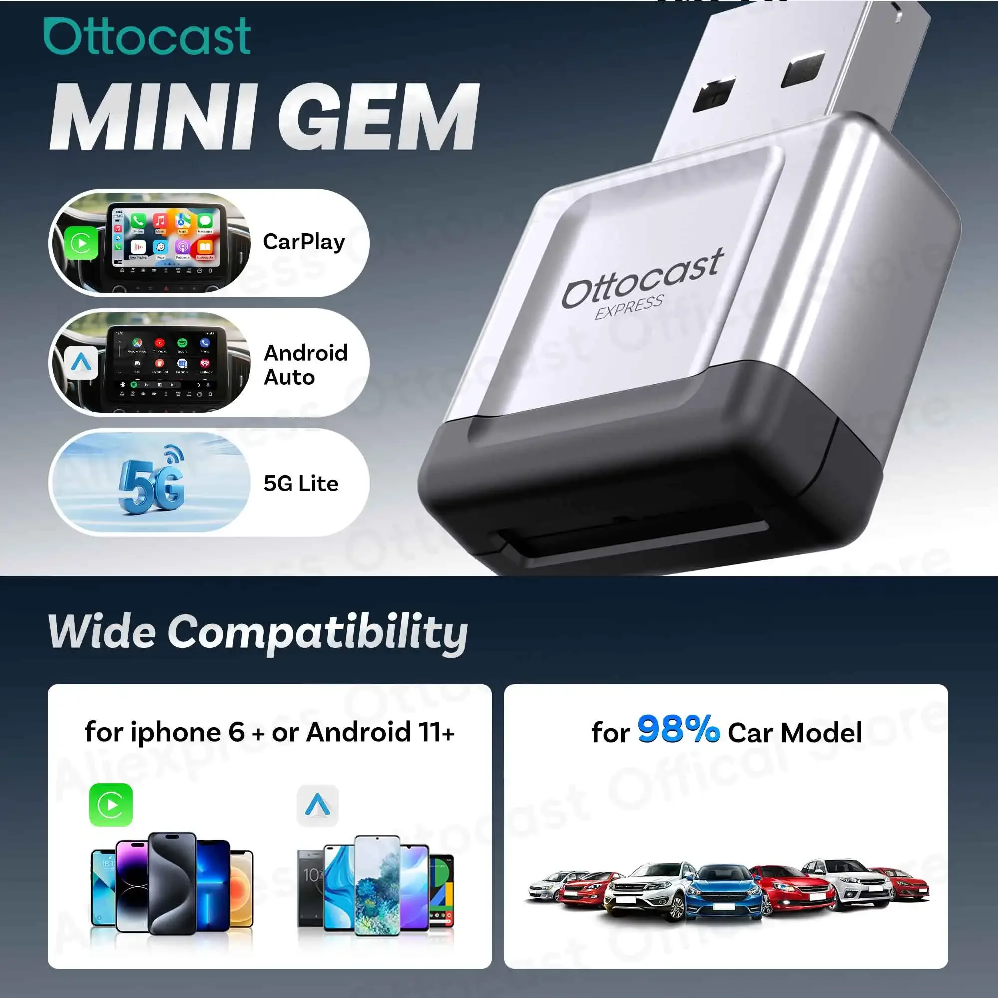 Ottocast Express Mini Gem Cube 3.0: USB-адаптер для беспроводного CarPlay и Android Auto, автомобильный аксессуар для iPhone и Android
Ottocast Express Mini Gem Cube 3.0: USB-адаптер для беспроводного CarPlay и Android Auto, автомобильный аксессуар для iPhone и Android