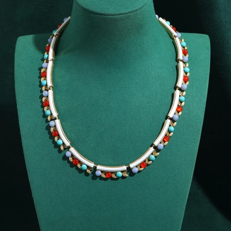 Woman Enamel Vintage White Choker Necklace 2026 Colorful Natural Stone High Antique Gold Plated Bride Jewelry Luxury Accessories
Woman Enamel Vintage White Choker Necklace 2026 Colorful Natural Stone High Antique Gold Plated Bride Jewelry Luxury Accessories