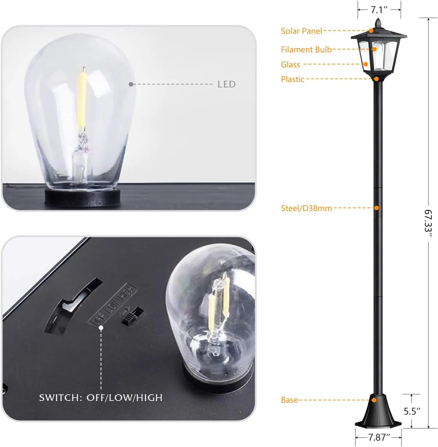 67' Solar Lamp Post Light Outdoor – Vintage Black Waterproof LED Street Light for Garden, Yard, Patio, Pathway – Dusk-to-Dawn En
67' Solar Lamp Post Light Outdoor – Vintage Black Waterproof LED Street Light for Garden, Yard, Patio, Pathway – Dusk-to-Dawn En