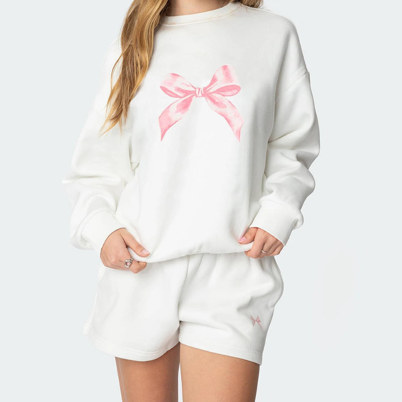 Combhasaki Womens Summer 2Pcs Y2K Bow Print Outfits Set Long Sleeve Sweatshirt Hoodies+Elastic Waist Shorts Tracksuit Streetwear
Combhasaki Womens Summer 2Pcs Y2K Bow Print Outfits Set Long Sleeve Sweatshirt Hoodies+Elastic Waist Shorts Tracksuit Streetwear