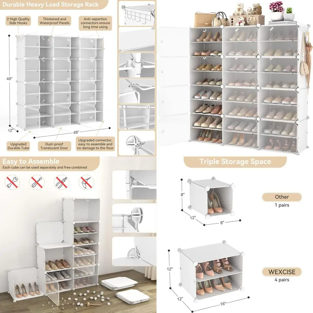 48 Pairs Portable Shoe Rack Organizer with Door, Easy Assembly Plastic Shoe Storage Cabinet, Stackable and Adjustable, White
48 Pairs Portable Shoe Rack Organizer with Door, Easy Assembly Plastic Shoe Storage Cabinet, Stackable and Adjustable, White
