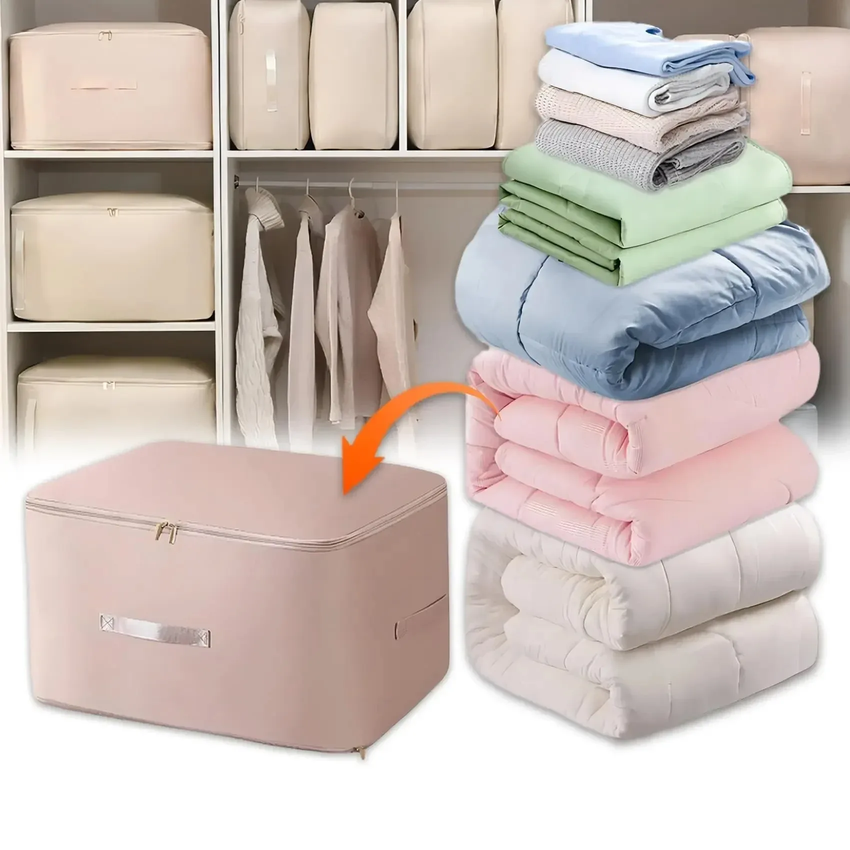 Portable Heavy-Duty Self-Compressing Storage Bag Portable Organizer For Clothes Blankets Quilts Ideal For Closet Organization
Portable Heavy-Duty Self-Compressing Storage Bag Portable Organizer For Clothes Blankets Quilts Ideal For Closet Organization