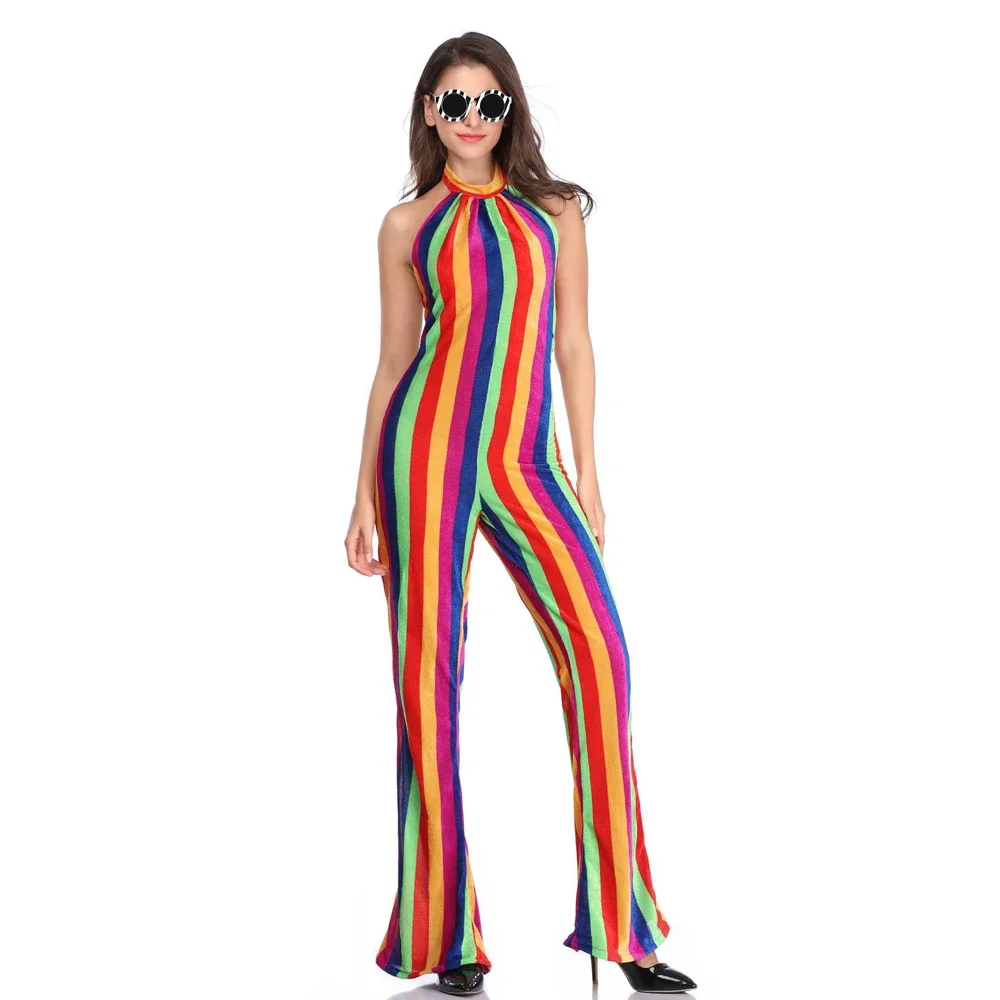 Rainbow Striped Sexy Jumpsuit For Women Off Shoulder Backless Wide Leg Romper Summer Halter Sleeveless One Piece Bodysuit
Rainbow Striped Sexy Jumpsuit For Women Off Shoulder Backless Wide Leg Romper Summer Halter Sleeveless One Piece Bodysuit