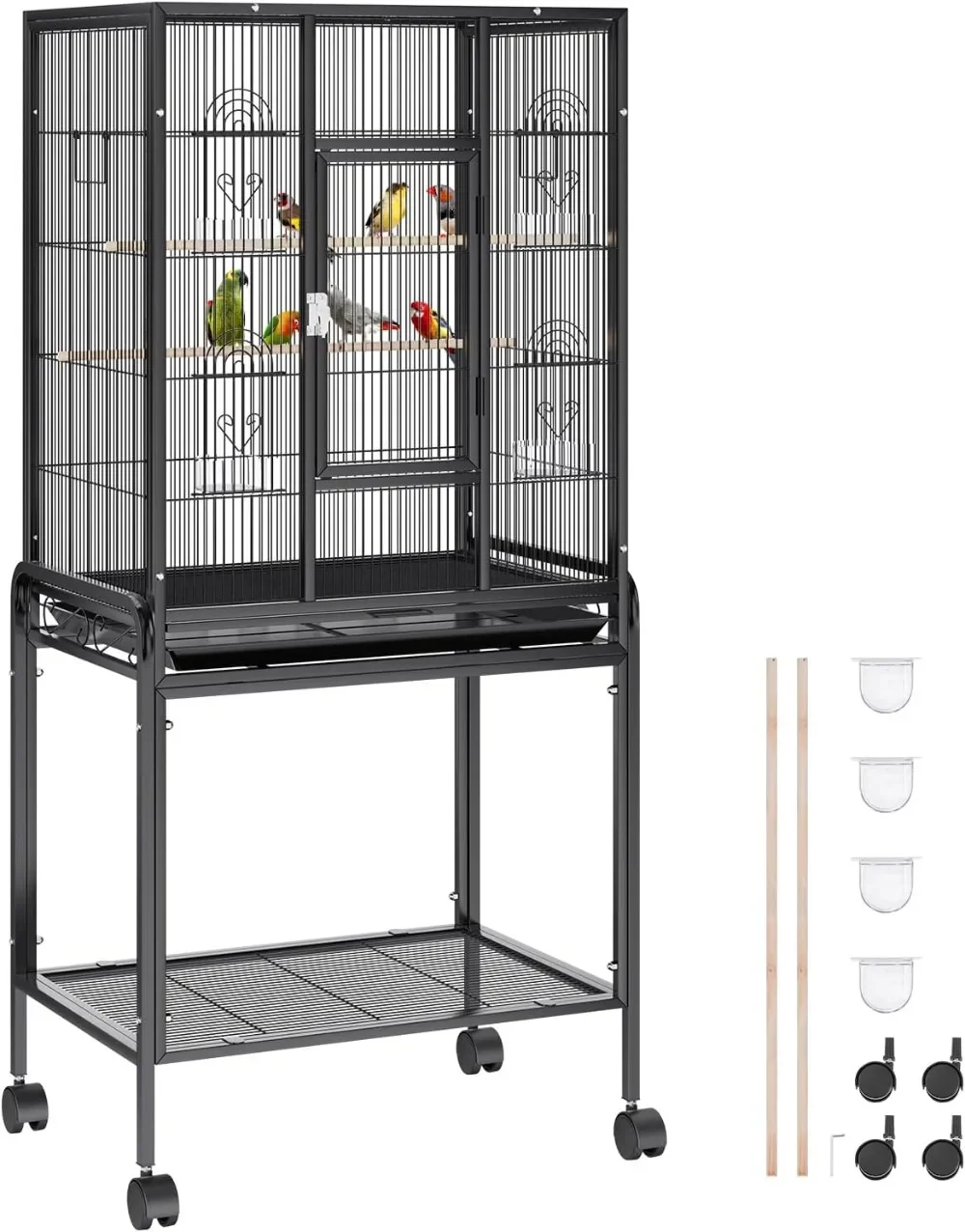 54 Inch Standing Large Bird Cage, Wrought Iron Flight Bird Cage with Rolling Stand and Slide Out Tray
54 Inch Standing Large Bird Cage, Wrought Iron Flight Bird Cage with Rolling Stand and Slide Out Tray