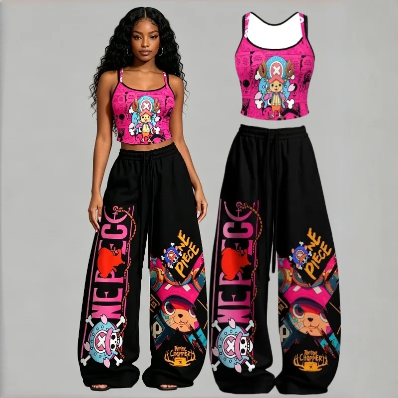 One Piece Chopper Print 2 Piece Outfit Pink Crop Tank Top + Black Wide Leg Sweatpants Set Y2K Streetwear Anime Casual Tracksuit
One Piece Chopper Print 2 Piece Outfit Pink Crop Tank Top + Black Wide Leg Sweatpants Set Y2K Streetwear Anime Casual Tracksuit