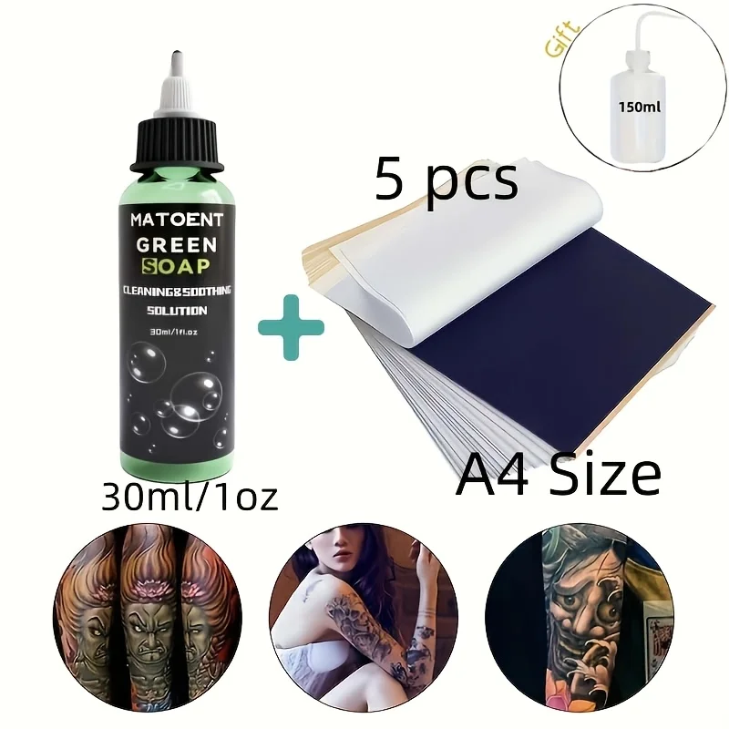 Highly Concentrated Green Soap for Tattoos And A4 Stencil Transfer Paper, Essential Kit for Summer Tattoo Cleaning
Highly Concentrated Green Soap for Tattoos And A4 Stencil Transfer Paper, Essential Kit for Summer Tattoo Cleaning