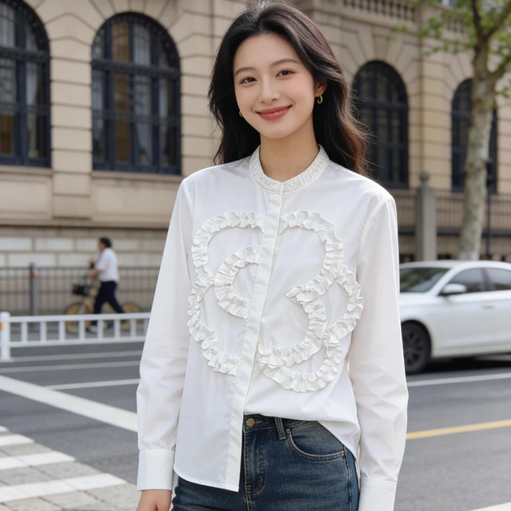 Блузки ZJYT из 100% хлопка, белые, для женщин, весна 2026, новая модная повседневная рубашка с оборками, бисером, длинным рукавом, женские топы
Блузки ZJYT из 100% хлопка, белые, для женщин, весна 2026, новая модная повседневная рубашка с оборками, бисером, длинным рукавом, женские топы