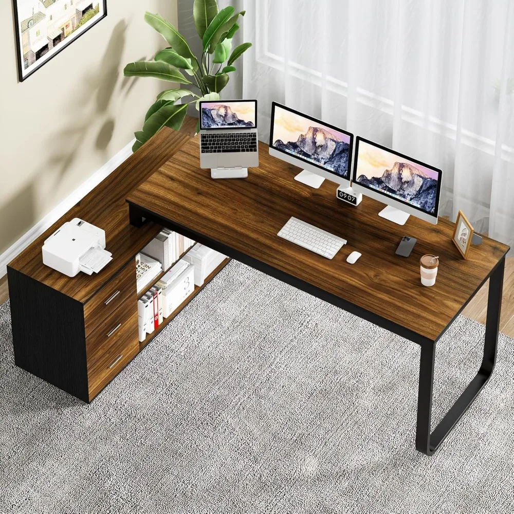 Home Office Computer Desk with 3 Drawers and Storage Shelves, L Shaped Desk with Adjustable Shelves and Monitor Stand, Re
Home Office Computer Desk with 3 Drawers and Storage Shelves, L Shaped Desk with Adjustable Shelves and Monitor Stand, Re