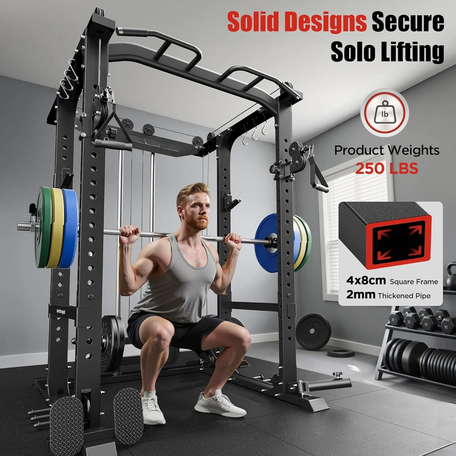 Power Cage,1600lbs Multi-Function Power Rack with Adjustable Cable Crossover System and More Training Attachment,New Popularity