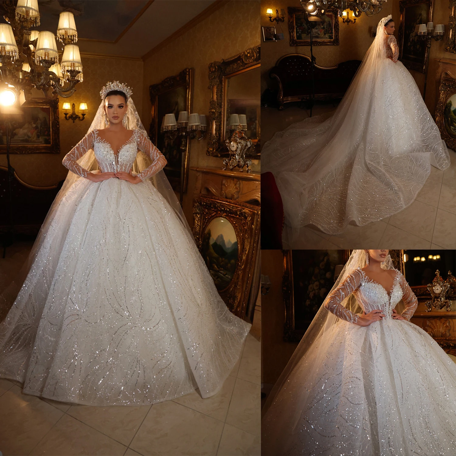 Elegant Bohemian Wedding Dresses Sexy V Neck Long Sleeves Bridal Gowns Custom Made Sweep Train Sequins Appliques Lace Robes
Elegant Bohemian Wedding Dresses Sexy V Neck Long Sleeves Bridal Gowns Custom Made Sweep Train Sequins Appliques Lace Robes