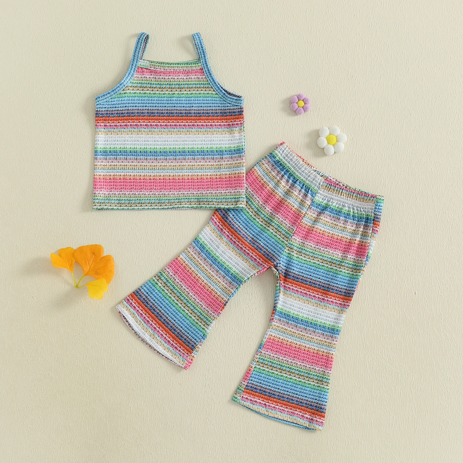 2025-05-14 Lioraitiin Baby Girl Summer Outfits Rainbow Stripe Sleeveless Camisole and Elastic Waist Flare Pants 2Pcs Set
2025-05-14 Lioraitiin Baby Girl Summer Outfits Rainbow Stripe Sleeveless Camisole and Elastic Waist Flare Pants 2Pcs Set