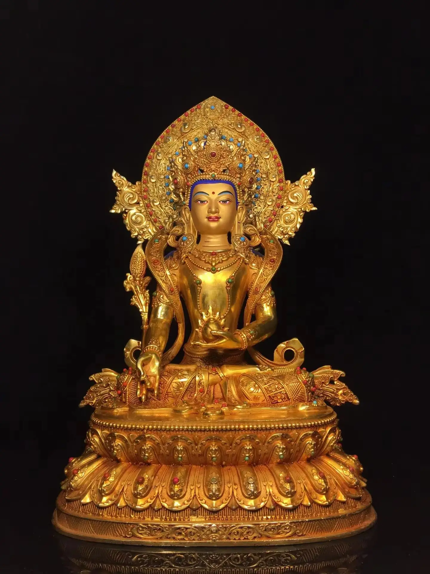15"Tibetan Temple Collection Old Bronze Gilded Painted Face Mosaic Gem Ksitigarbha Bodhisattva Buddha Backlight Worship Hall
15"Tibetan Temple Collection Old Bronze Gilded Painted Face Mosaic Gem Ksitigarbha Bodhisattva Buddha Backlight Worship Hall