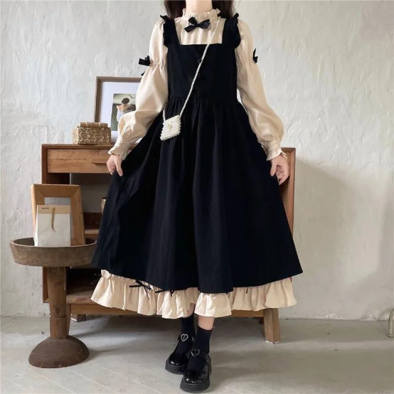 Lolita Girls Preppy Style Kawaii Bow Dress Autumn Winter High Waist Long-sleeved French Elegant Vintage Black Women Long Dresses
Lolita Girls Preppy Style Kawaii Bow Dress Autumn Winter High Waist Long-sleeved French Elegant Vintage Black Women Long Dresses
