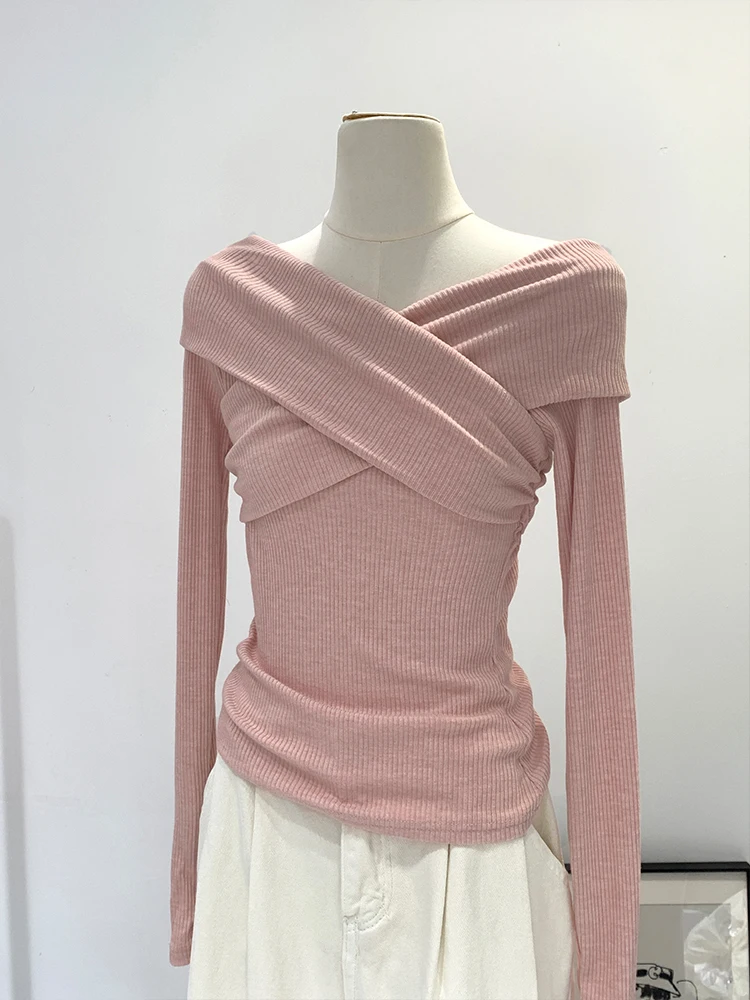 Women's Slim Fit V-Neck T-Shirt Drawstring Shoulder Bridesmaid Top Korean Style Early Autumn Fashion Inner Wear Shirt
Women's Slim Fit V-Neck T-Shirt Drawstring Shoulder Bridesmaid Top Korean Style Early Autumn Fashion Inner Wear Shirt