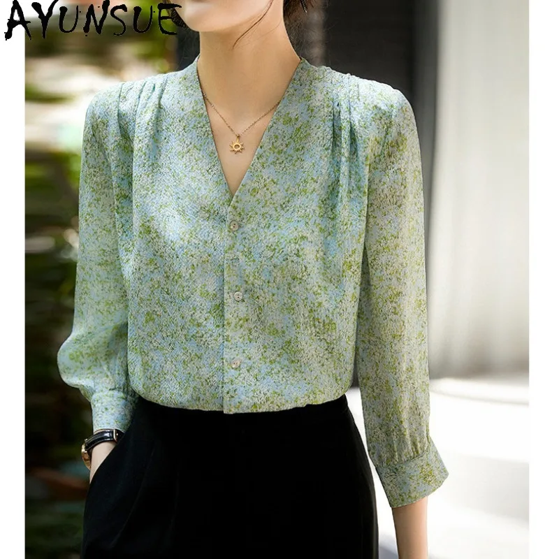 AYUNSUE 100% Mulberry Silk Women's Blouses and Shirts Long-sleeve Shirt French Style Tops for Woman Clothes High Quality 블라우스
AYUNSUE 100% Mulberry Silk Women's Blouses and Shirts Long-sleeve Shirt French Style Tops for Woman Clothes High Quality 블라우스