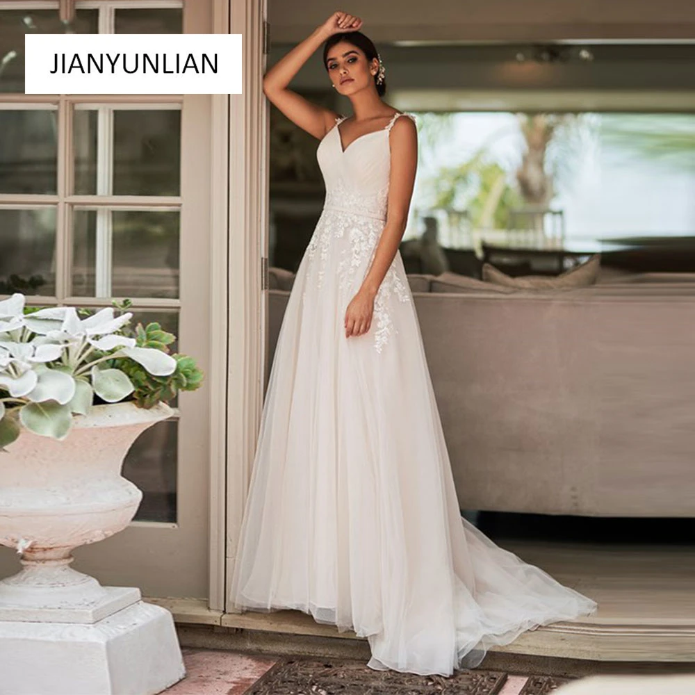 Elegant Wedding Dresses Lace Appliques Spaghetti Straps Vintage Bridal Gowns A-Line Beach Robe Mariee Custom Made For Women
Elegant Wedding Dresses Lace Appliques Spaghetti Straps Vintage Bridal Gowns A-Line Beach Robe Mariee Custom Made For Women