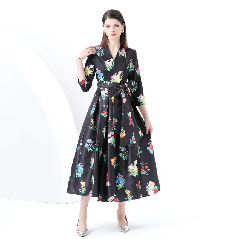 2025 Spring/Fall New Women's Vacation Wrap Tie-Waist V-Neck Three-Quarter Sleeve Retro Print Maxi Dress A001
2025 Spring/Fall New Women's Vacation Wrap Tie-Waist V-Neck Three-Quarter Sleeve Retro Print Maxi Dress A001