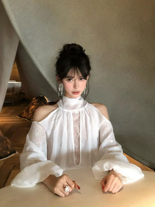 New White Lace Shirt Shoulder Bared Long Sleeve Women's Summer Slimming Sun Protection Outerwear Casual Loose Fit High Collar
New White Lace Shirt Shoulder Bared Long Sleeve Women's Summer Slimming Sun Protection Outerwear Casual Loose Fit High Collar