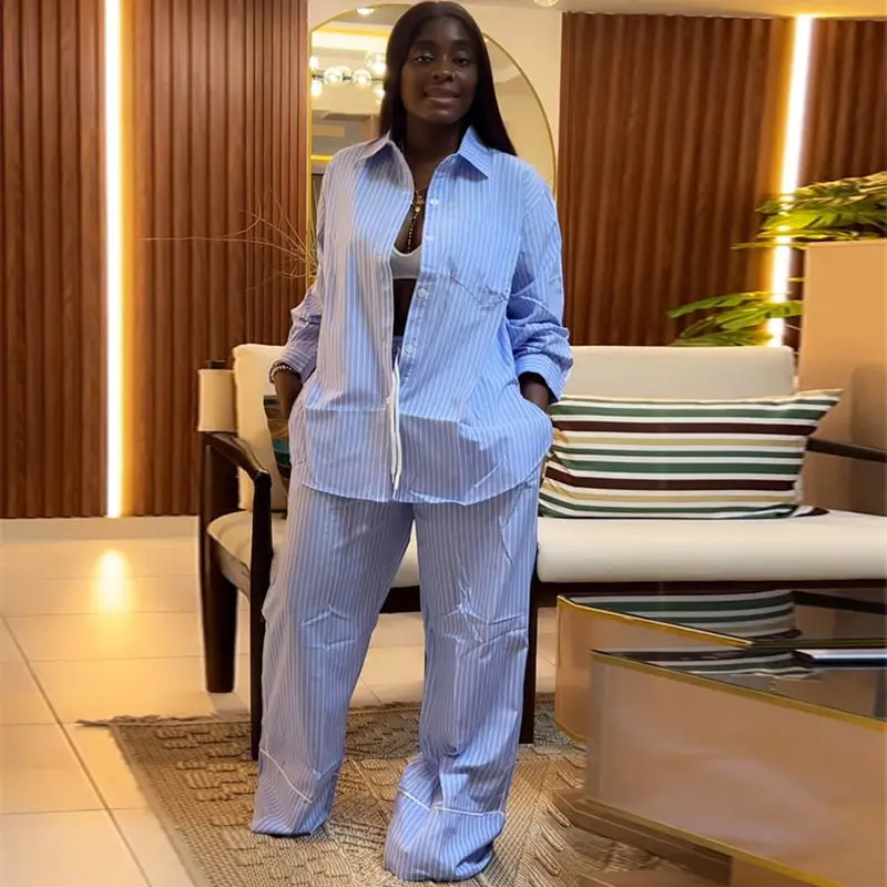 Women's Casual Wide Leg Long Pants Shirt Two-Piece Set Autumn Fashion European Style Long Sleeve Collar Button up
Women's Casual Wide Leg Long Pants Shirt Two-Piece Set Autumn Fashion European Style Long Sleeve Collar Button up