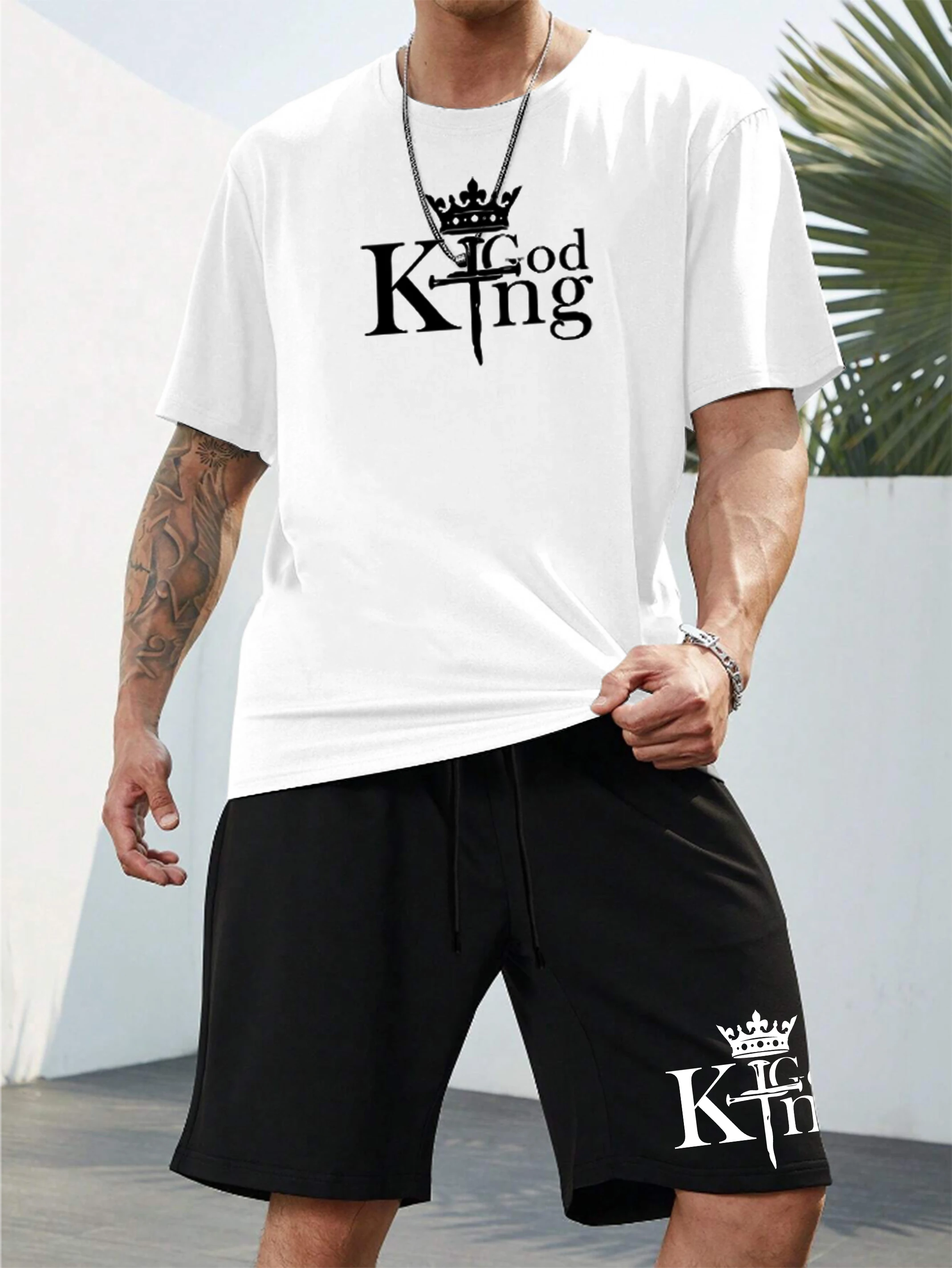 Men's God King Crown Print 2 Piece Outfit Casual Summer Short Sleeve T-Shirt + Shorts Set Streetwear Oversized Tracksuit
Men's God King Crown Print 2 Piece Outfit Casual Summer Short Sleeve T-Shirt + Shorts Set Streetwear Oversized Tracksuit