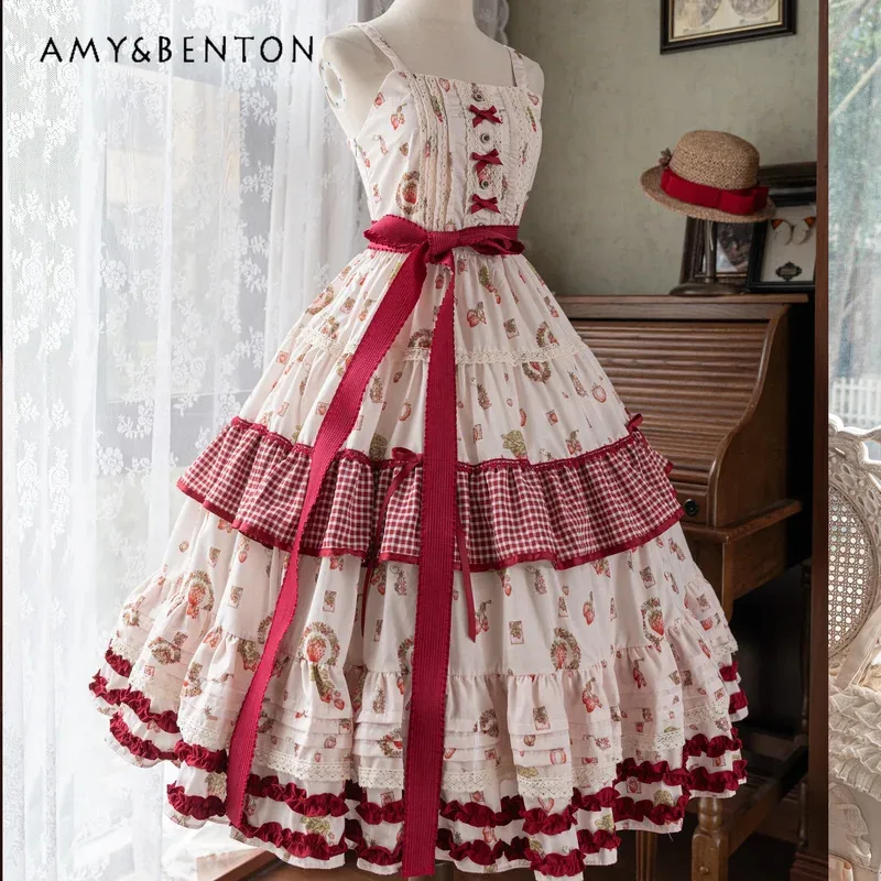 25COSStrawberry Printed Jsk Original Lolita Suspender Dress Rural Style Elegant Cla Long Dress Sweet Cute Multi-layer Tutu Dress
25COSStrawberry Printed Jsk Original Lolita Suspender Dress Rural Style Elegant Cla Long Dress Sweet Cute Multi-layer Tutu Dress
