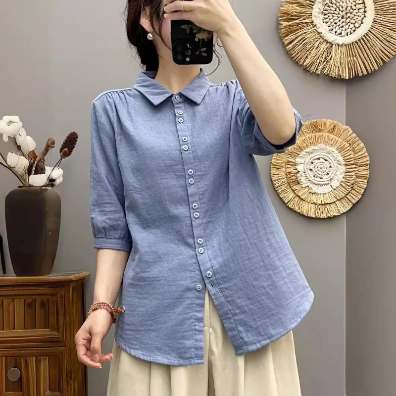 Korean Summer New Simple Short-sleeved Shirt for Women's Mid-sleeved Double-layer Cotton Yarn Soft and Casual
Korean Summer New Simple Short-sleeved Shirt for Women's Mid-sleeved Double-layer Cotton Yarn Soft and Casual