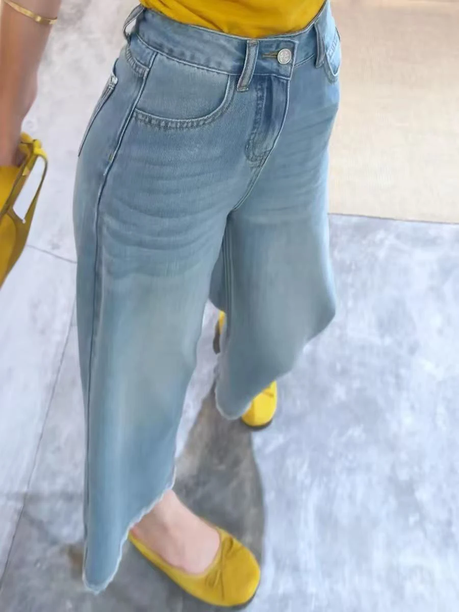 High Waist Straight Leg Ice Silk Denim Pants Women's Summer Thin Wide Leg Nine Points Slimming Pants Loose Fit No Stretch
High Waist Straight Leg Ice Silk Denim Pants Women's Summer Thin Wide Leg Nine Points Slimming Pants Loose Fit No Stretch