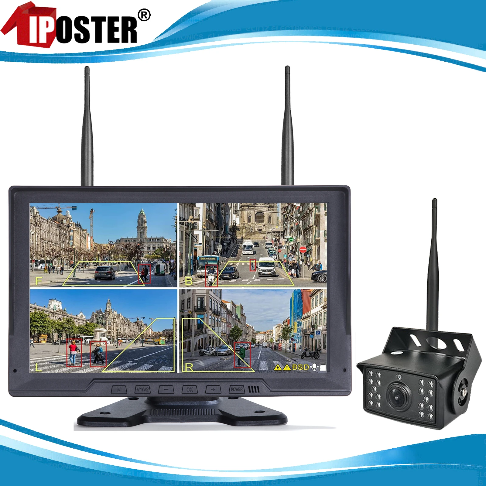 iPoster 10.1 inch Digital Wireless Quad DVR Monitor BSD AI Detection with Reversing Backup Camera For Truck Trailer Motorhome Rv
iPoster 10.1 inch Digital Wireless Quad DVR Monitor BSD AI Detection with Reversing Backup Camera For Truck Trailer Motorhome Rv