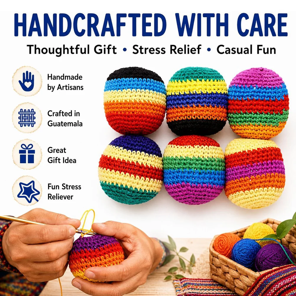 6pcs Hand-Made Knitted Footbag Sack Crochet Multicolor Footbag Sack Stress Ball Wear Resistant Elastic Lightweight Kick Balls
6pcs Hand-Made Knitted Footbag Sack Crochet Multicolor Footbag Sack Stress Ball Wear Resistant Elastic Lightweight Kick Balls