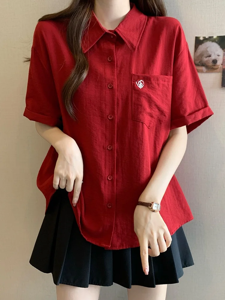 Red Heart Embroidery Collar Short Sleeve Women's Shirt Slimming Casual Fashion Summer Top Large Size Comfortable Fit
Red Heart Embroidery Collar Short Sleeve Women's Shirt Slimming Casual Fashion Summer Top Large Size Comfortable Fit