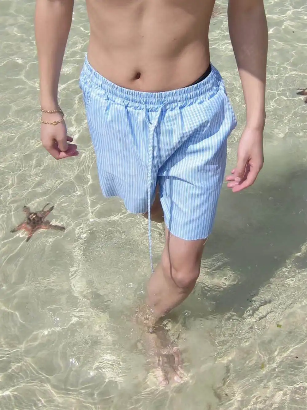 Summer Beach Vacation Blue Striped Loose Casual Drawstring Wide Leg Pants Five-Quarter Length Unisex Couples Shorts
Summer Beach Vacation Blue Striped Loose Casual Drawstring Wide Leg Pants Five-Quarter Length Unisex Couples Shorts