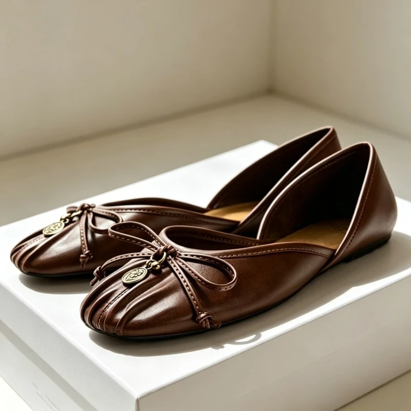 Pleated Bow Designer Flat Women's Shoes Leather Pu Comfortable Casual Footwear Ladies Brown Metal Decoration Retro Ballet Flats
Pleated Bow Designer Flat Women's Shoes Leather Pu Comfortable Casual Footwear Ladies Brown Metal Decoration Retro Ballet Flats