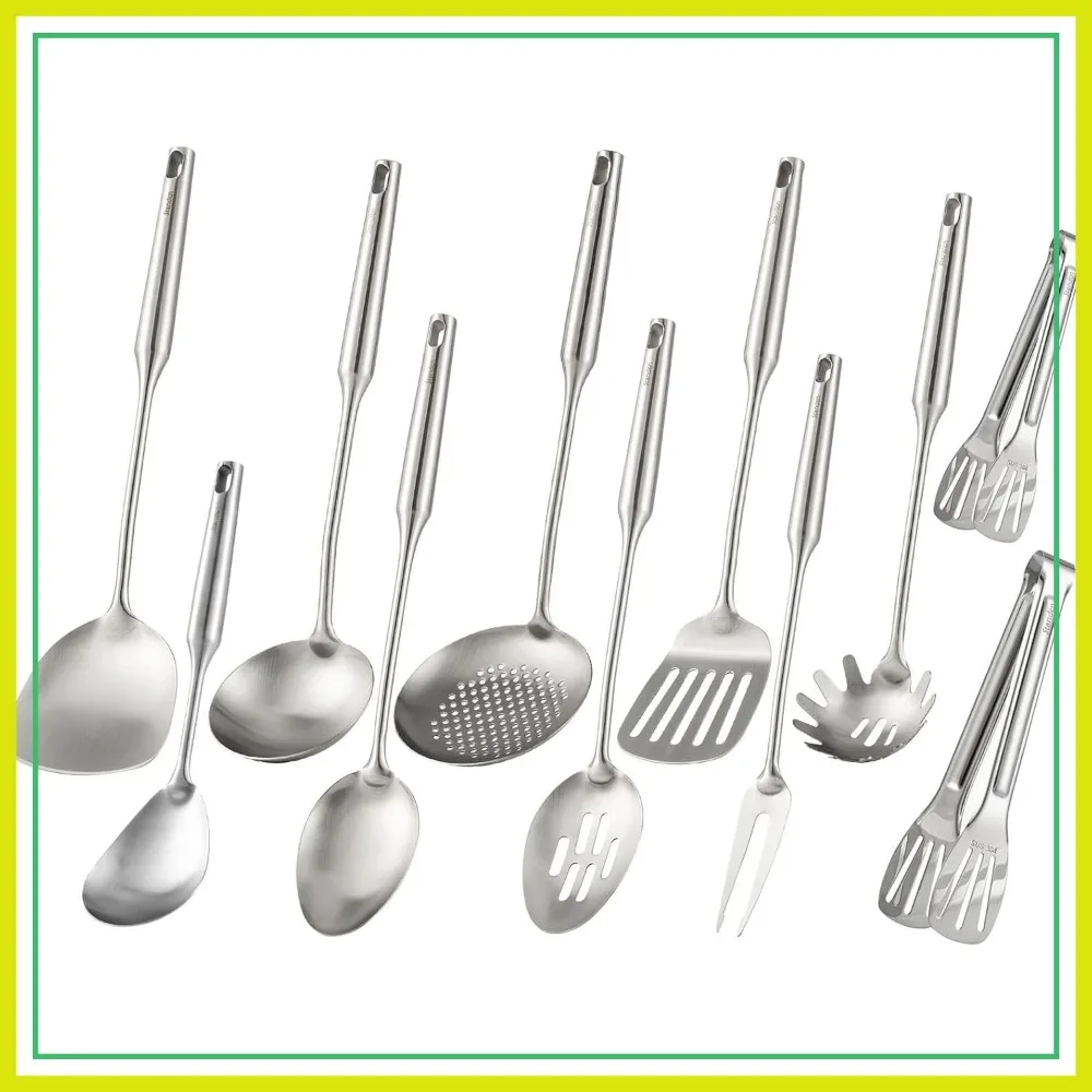 18/10 Stainless Steel Kitchen Utensils Set - 11PCS All Metal Cooking Tools, 15 Inch
18/10 Stainless Steel Kitchen Utensils Set - 11PCS All Metal Cooking Tools, 15 Inch