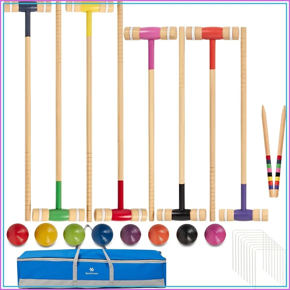 8 Players Croquet Set with 32In Regulation Mallets, Colored PE Ball, Wickets, 21In End Stakes - Lawn Backyard Game Kit for Teens/Adults/Family
8 Players Croquet Set with 32In Regulation Mallets, Colored PE Ball, Wickets, 21In End Stakes - Lawn Backyard Game Kit for Teens/Adults/Family