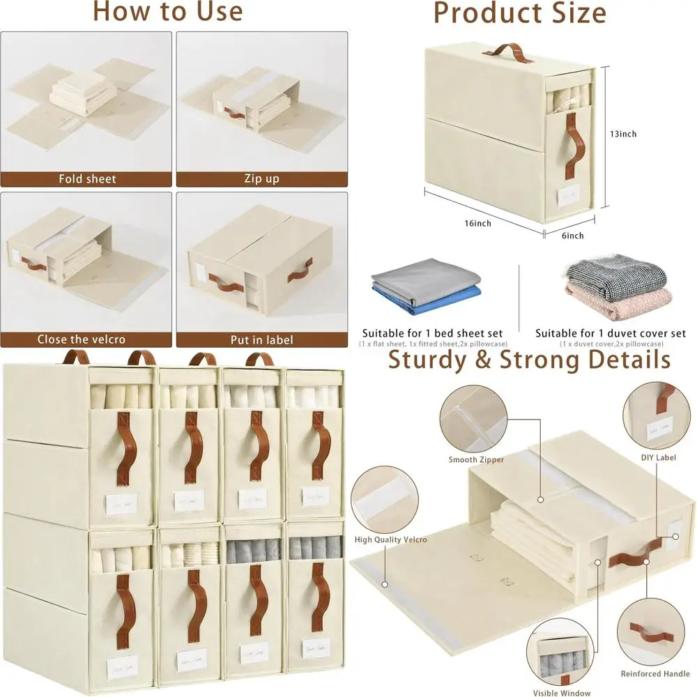 8-Piece Bedding Organizer Set, Foldable Storage for Queen/King Bed Sheets, Duvets, and Pillows
8-Piece Bedding Organizer Set, Foldable Storage for Queen/King Bed Sheets, Duvets, and Pillows