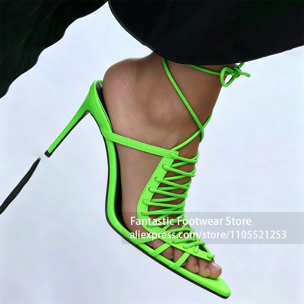 Sexy Neon Green Lace Up Stiletto Heels Pointed Toe Ankle Wrap High Heeled Sandals Party Dress Shoes For Nightclub Prom Evening
Sexy Neon Green Lace Up Stiletto Heels Pointed Toe Ankle Wrap High Heeled Sandals Party Dress Shoes For Nightclub Prom Evening